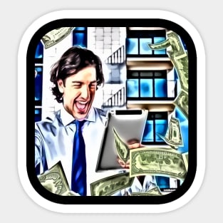 Man money flying laptop make money Sticker